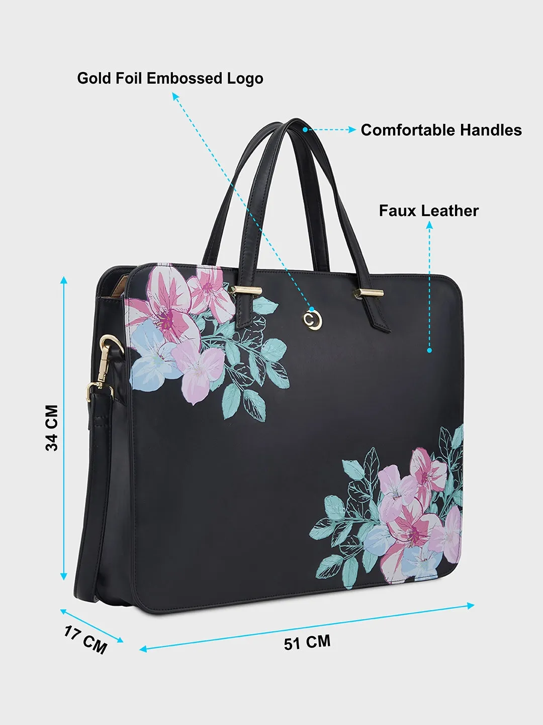 Caprese Shanaya Laptop Bag Large Printed Black