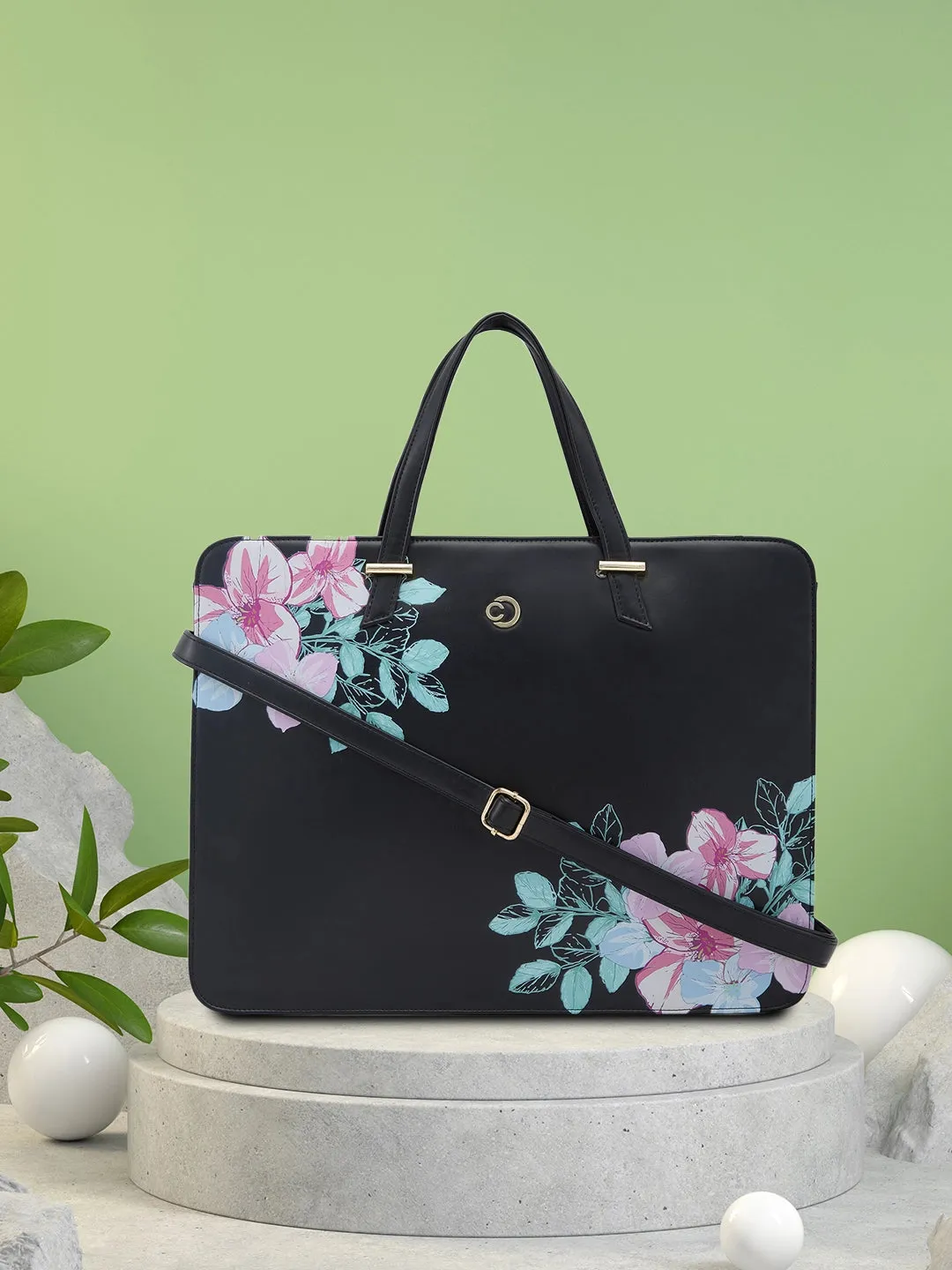 Caprese Shanaya Laptop Bag Large Printed Black