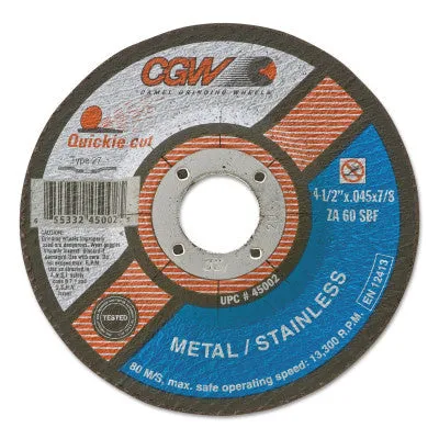 CGW Abrasives Resin Fibre Discs, Aluminum Oxide, 4 1/2 in Dia., 60 Grit, 48015