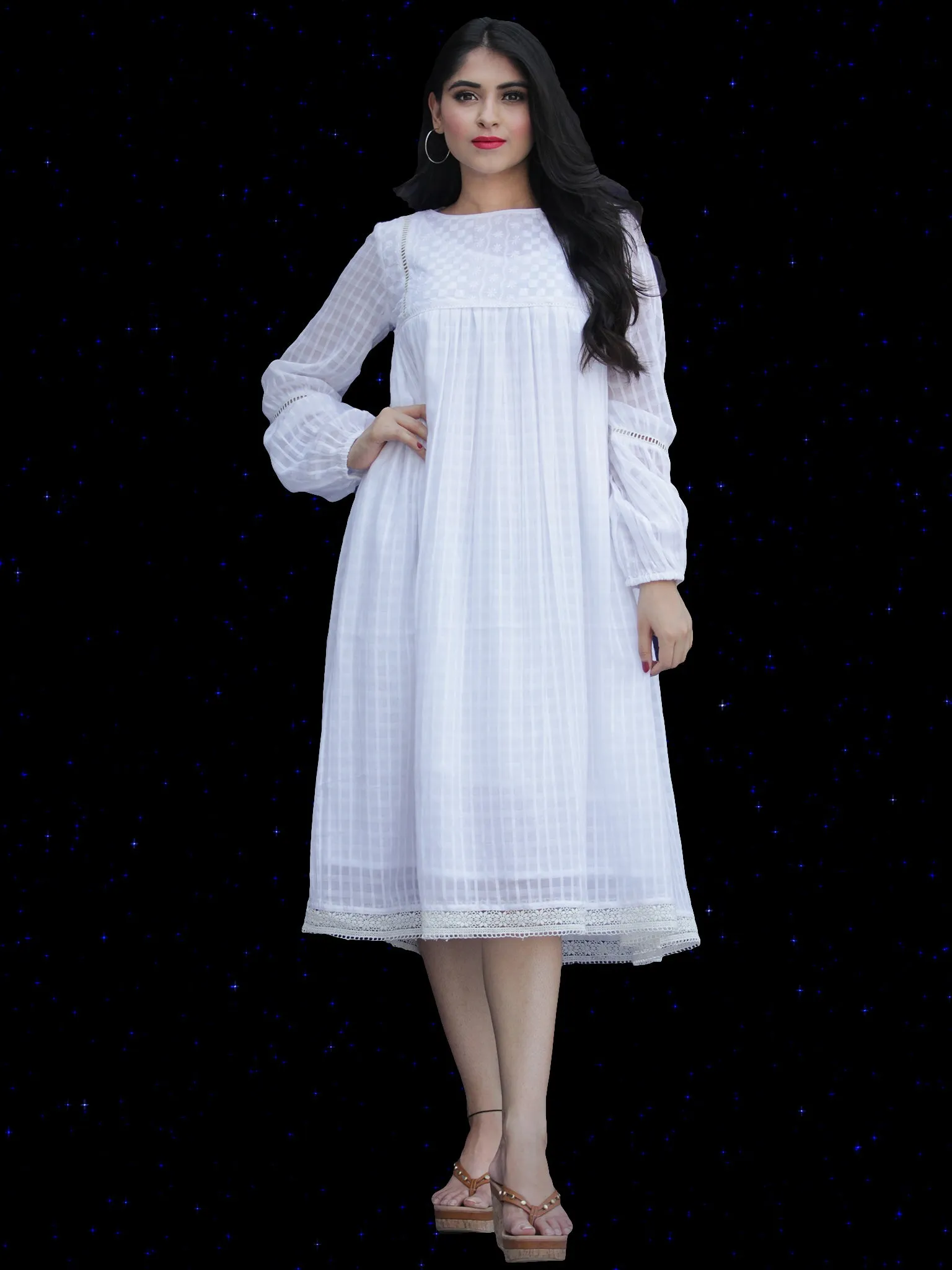 Chandni Raina - Cotton Dobby Midi Dress - D447FP02