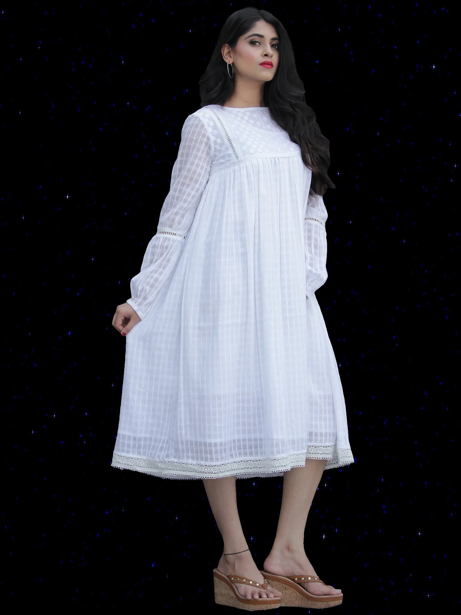 Chandni Raina - Cotton Dobby Midi Dress - D447FP02