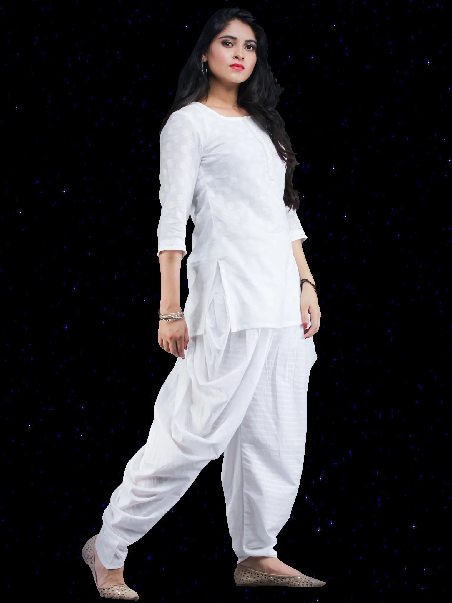 Chandni Safed - Cotton Top Dhoti Pants Dress Set - D451FP06