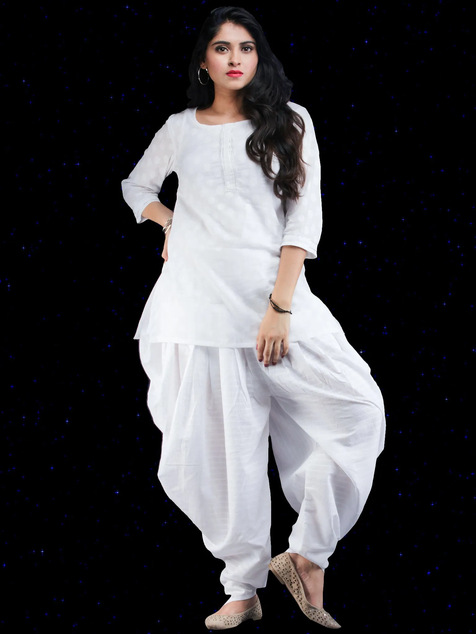 Chandni Safed - Cotton Top Dhoti Pants Dress Set - D451FP06