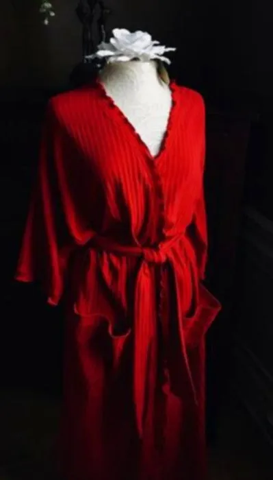 CHERRY RED Long Wrap Robe Shadow Stripe