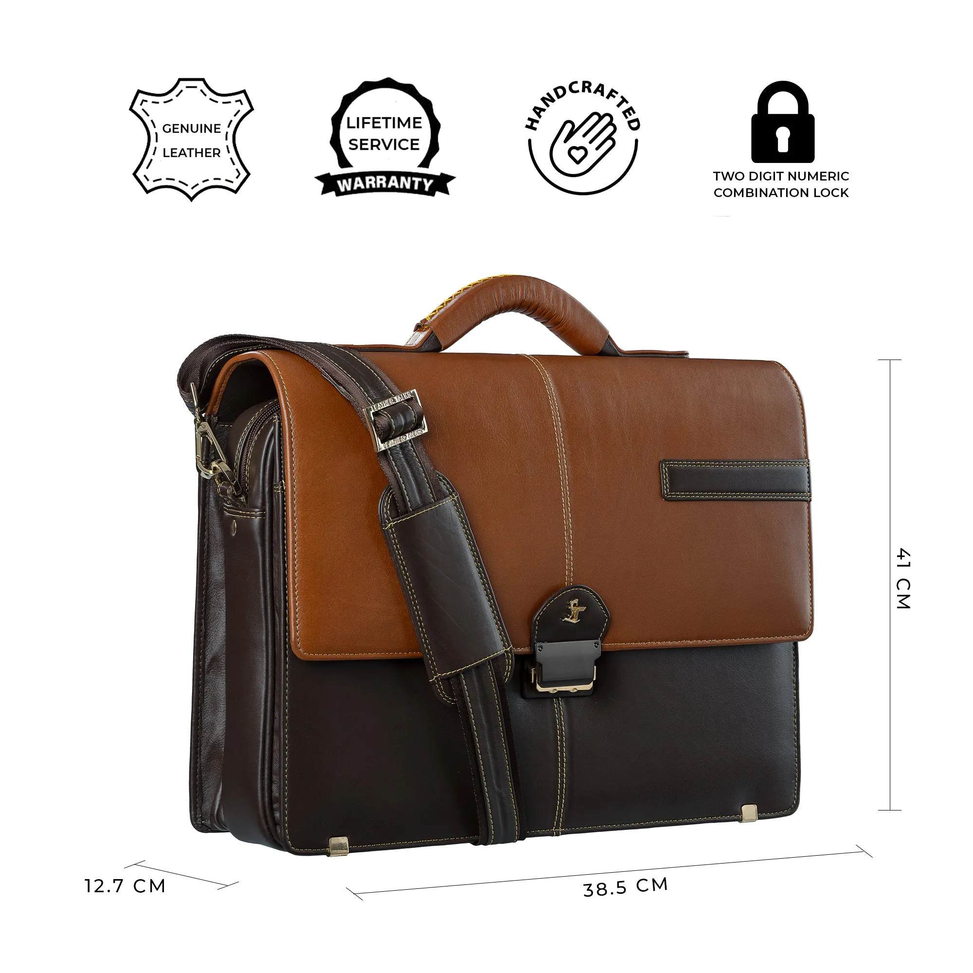 Chris Brown I | Luxury Leather Laptop/Office Bag | Genuine Leather Folio Bag | For Men | Color: Tan