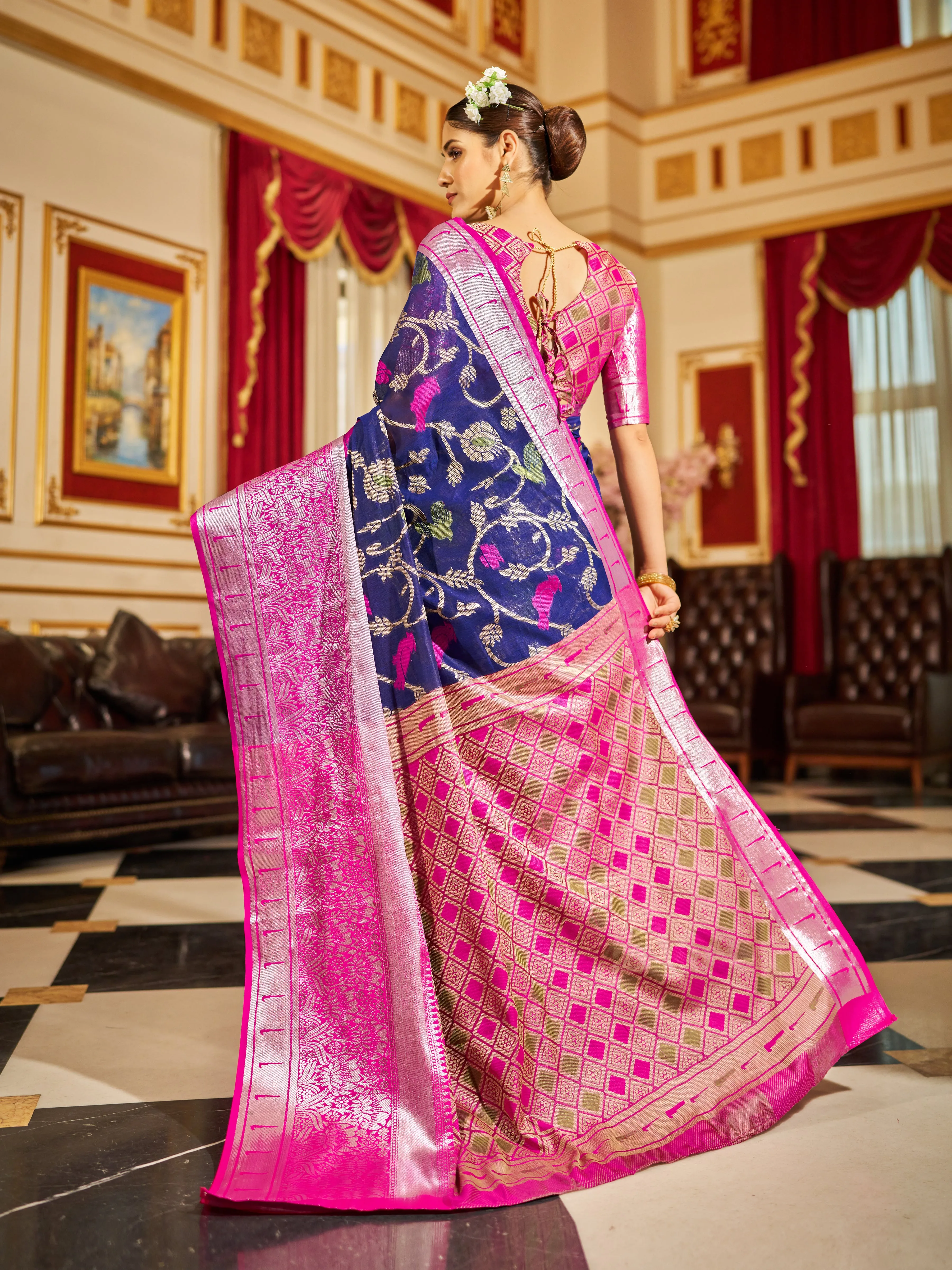 Classic Blue Soft Cotton Saree with Woven Design