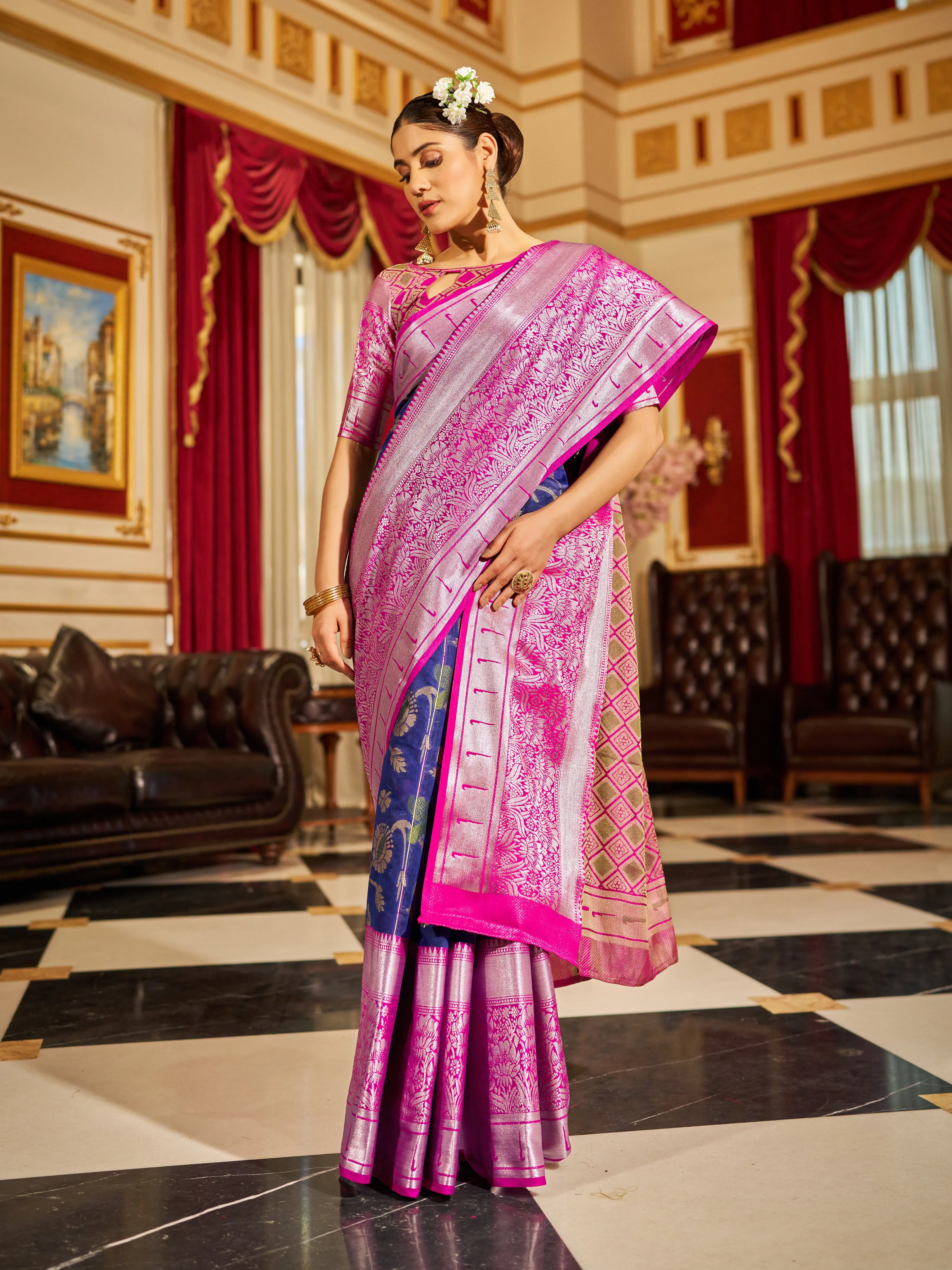 Classic Blue Soft Cotton Saree with Woven Design