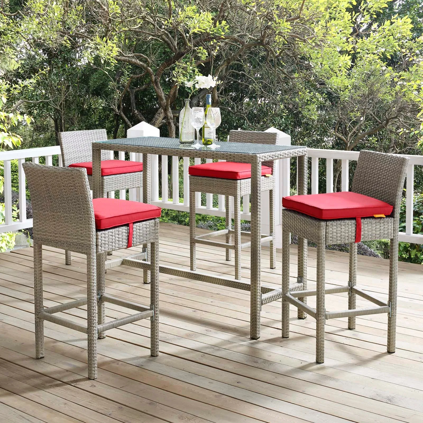 Conduit Bar Stool Outdoor Patio Wicker Rattan Set of 4 by Modway