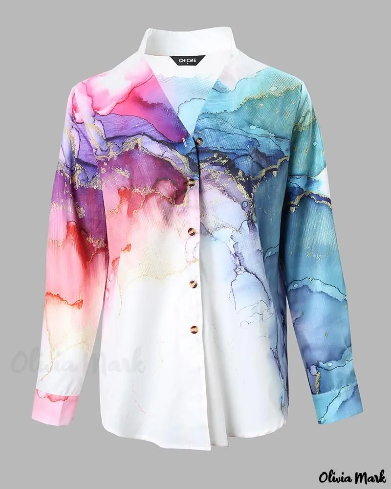 Deanwangkt - Marble Print Long Sleeve Button-Up Shirt