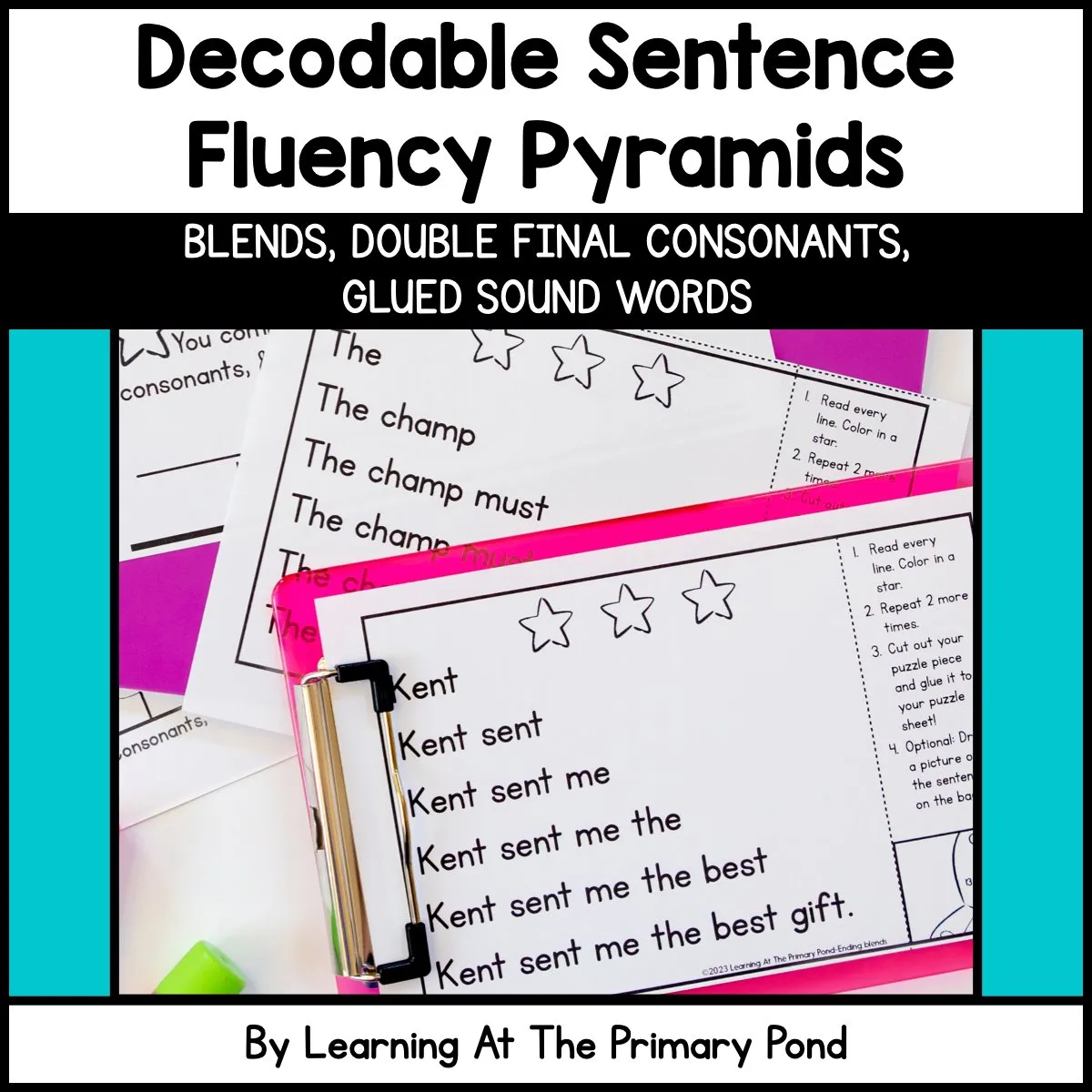 Decodable Sentence Fluency Pyramids | Blends-Double Final Consonant-Glued Sounds Set