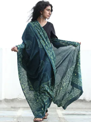 Deep Indigo Green Cotton Hand Block Printed Dupatta With Mirror Work   - D04170413