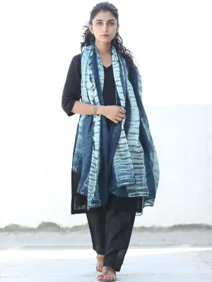 Deep Indigo White Shibori Cotton Hand Block Printed Dupatta  - D04170442