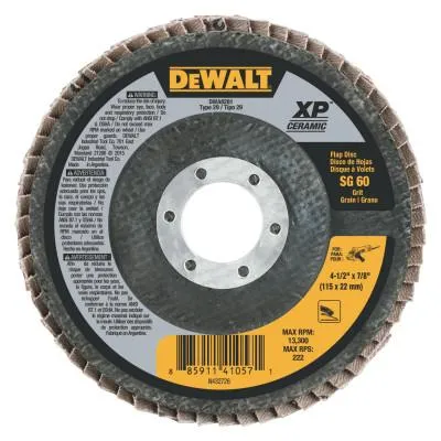 DeWalt® XP™ Ceramic Flap Discs, Type 29, 4 1/2 in, 60 Grit, 7/8 in Arbor, DWA8281