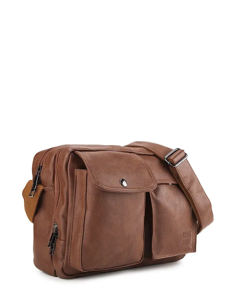 Distressed Leather Track Crossbody Bag - Camel