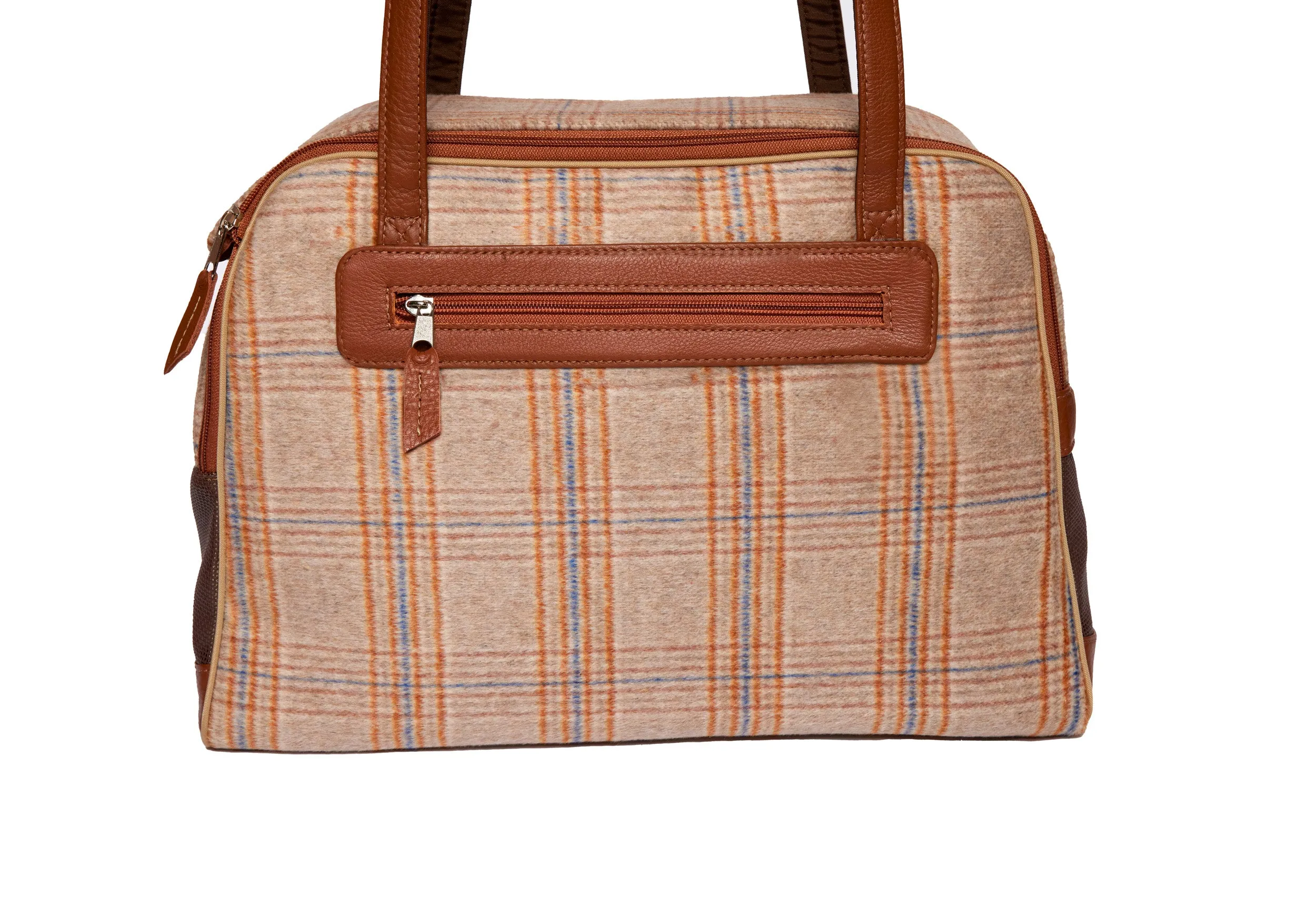 Dog Carrier - Winter - Cashmere Dog Carrier - Beige & Orange Plaid