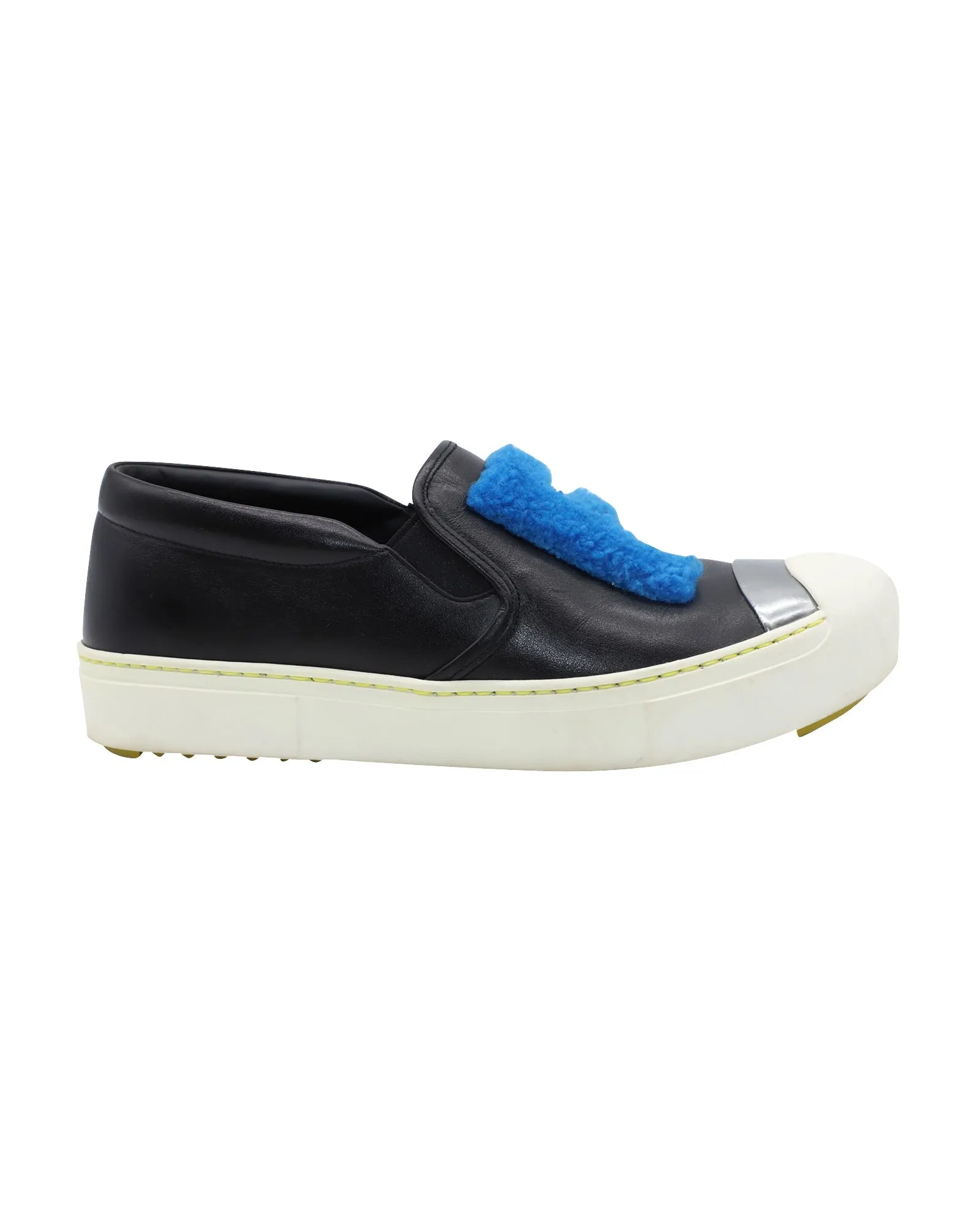 Fendi FF Shearling Fur Slip-On Sneaker in Black Leather