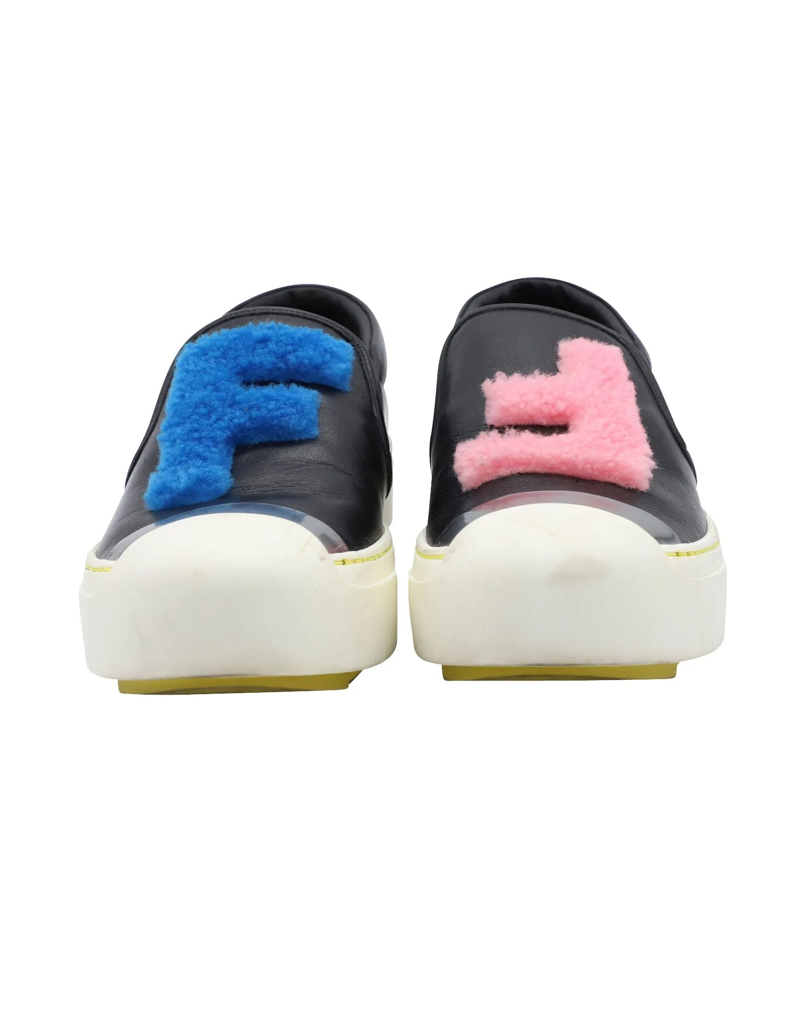 Fendi FF Shearling Fur Slip-On Sneaker in Black Leather