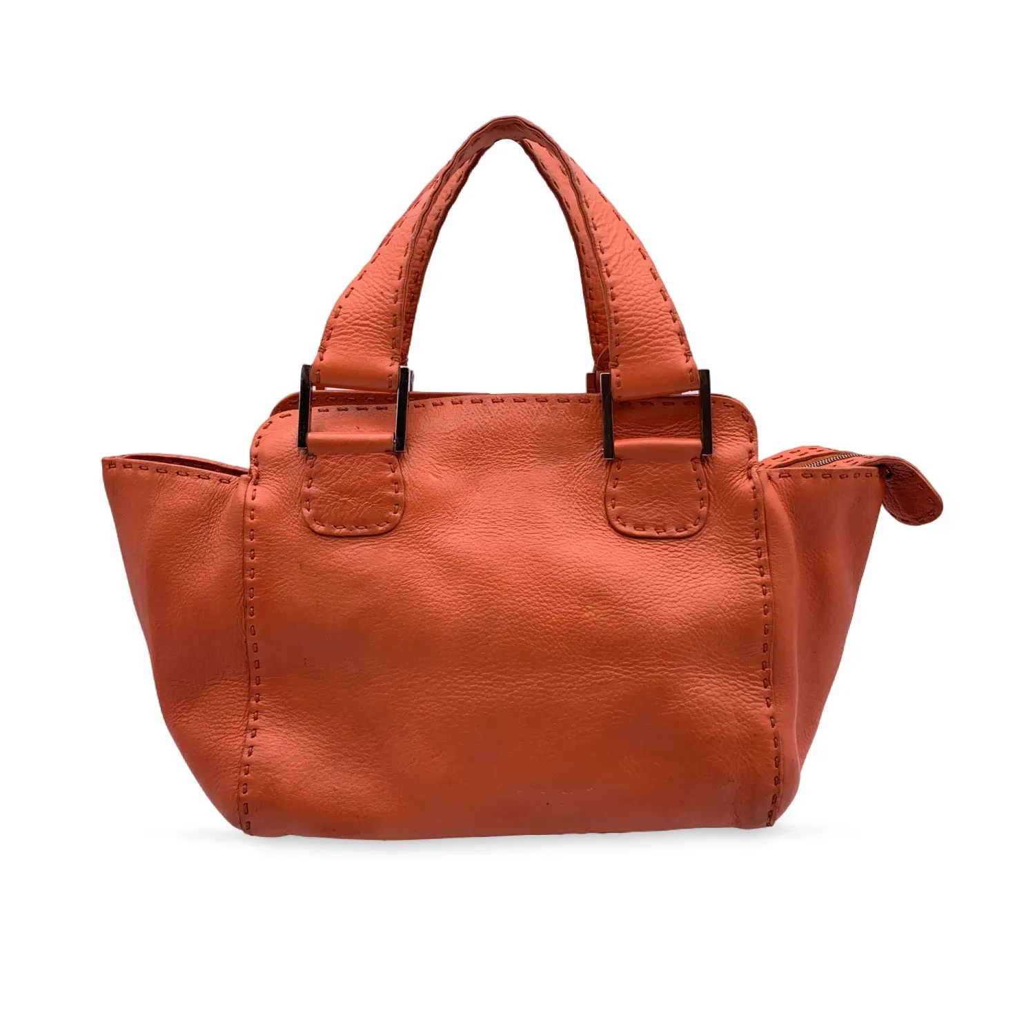 FENDI Selleria Orange Leather Small Tote Handbag Satchel