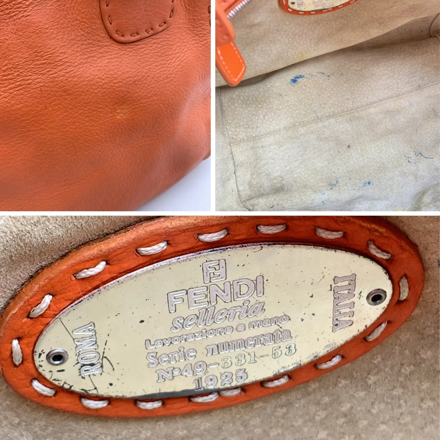 FENDI Selleria Orange Leather Small Tote Handbag Satchel