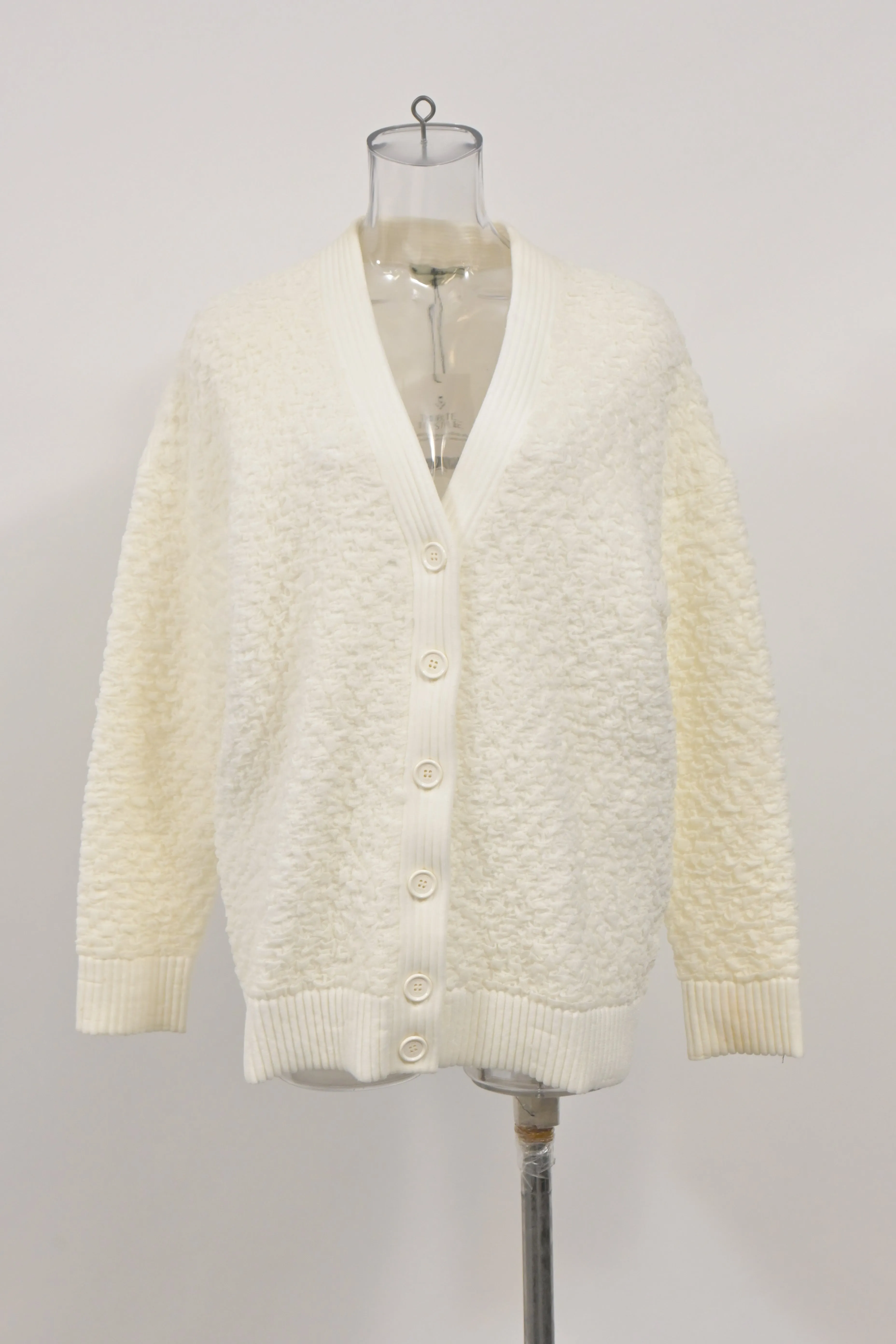 Fendi Textured Button-Down Cardigan in Cream Wool