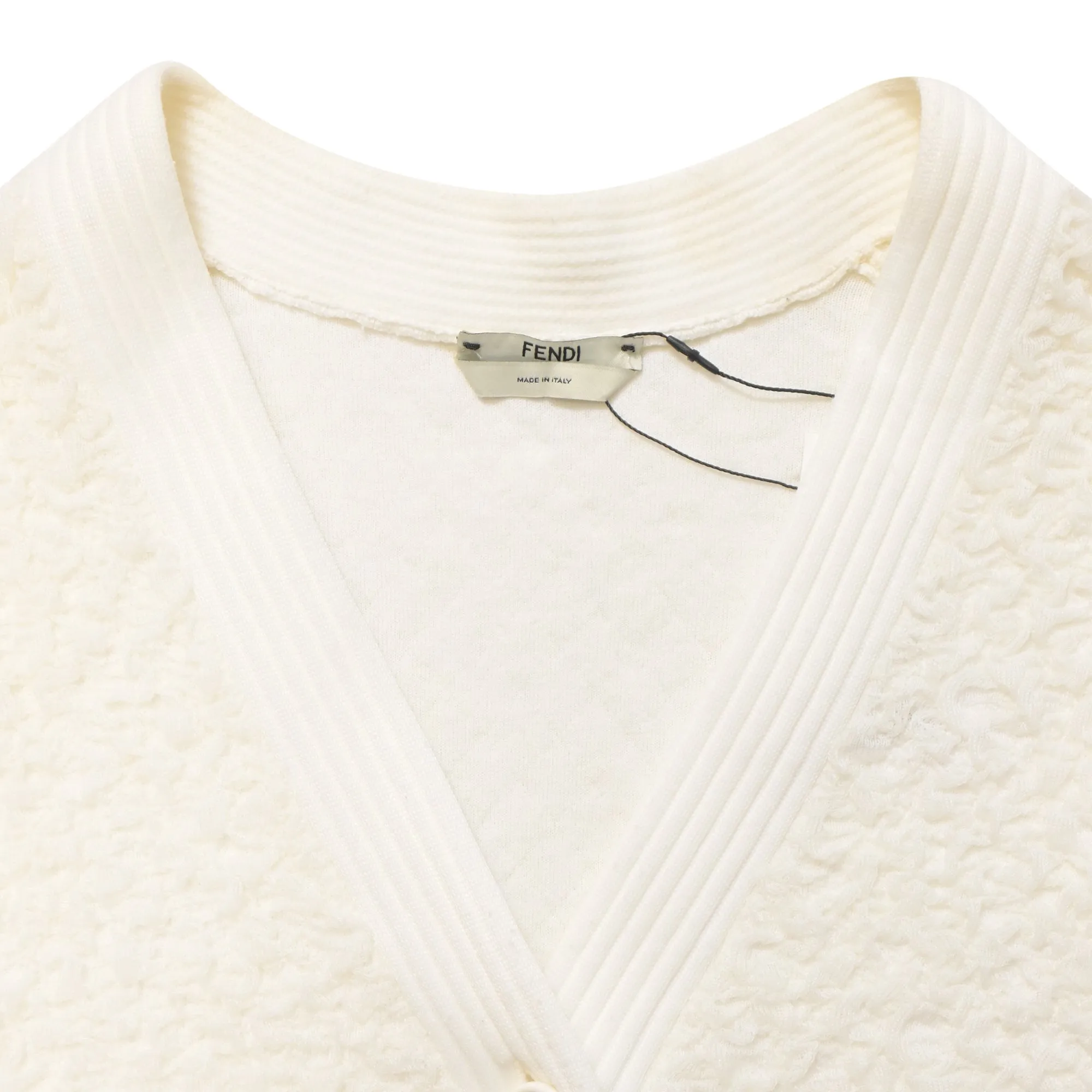 Fendi Textured Button-Down Cardigan in Cream Wool