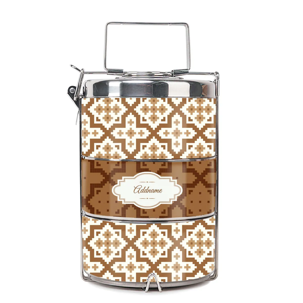 Flora Motif Moroccan & Mosaic Series 3-Tier Premium Medium 13.5cm Tiffin Carrier [FREE Custom Add Name]