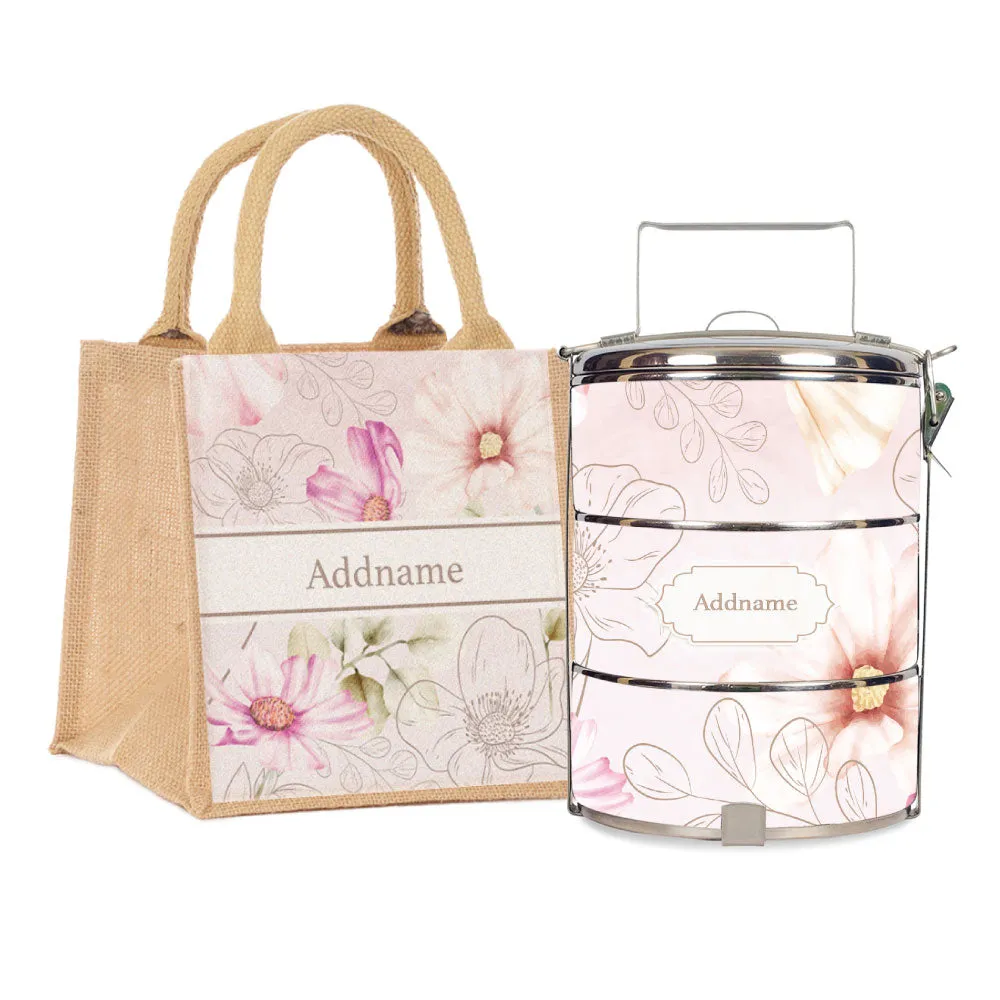 Floral Verse Flora Series 3-Tier Standard Medium 14cm Tiffin Carrier [FREE Custom Add Name]