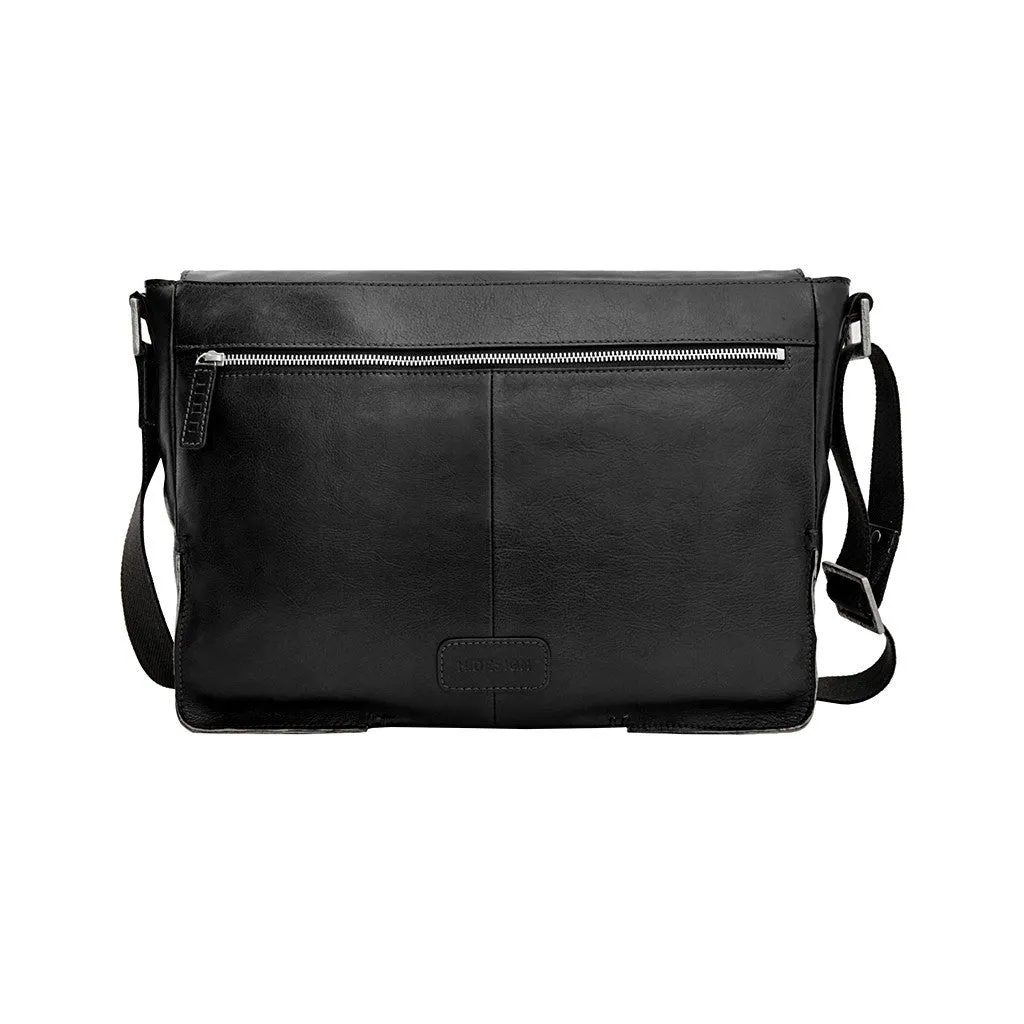 Fred Leather Laptop Messenger Bag in Black