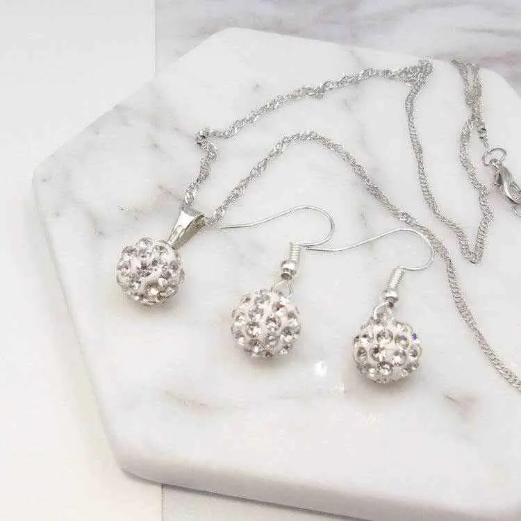 Full Diamond Ball Jewelry Crystal Set Earring Necklace