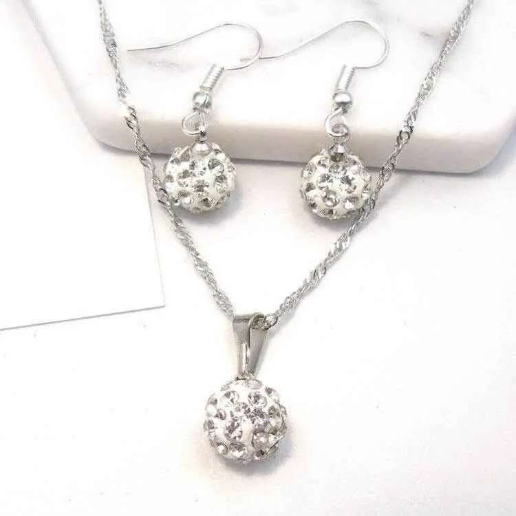 Full Diamond Ball Jewelry Crystal Set Earring Necklace