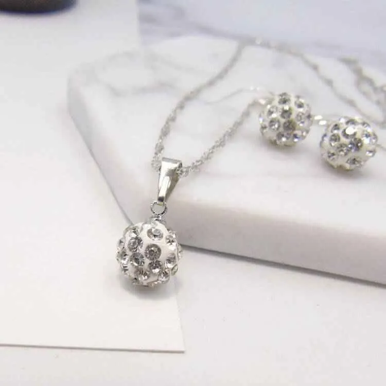 Full Diamond Ball Jewelry Crystal Set Earring Necklace