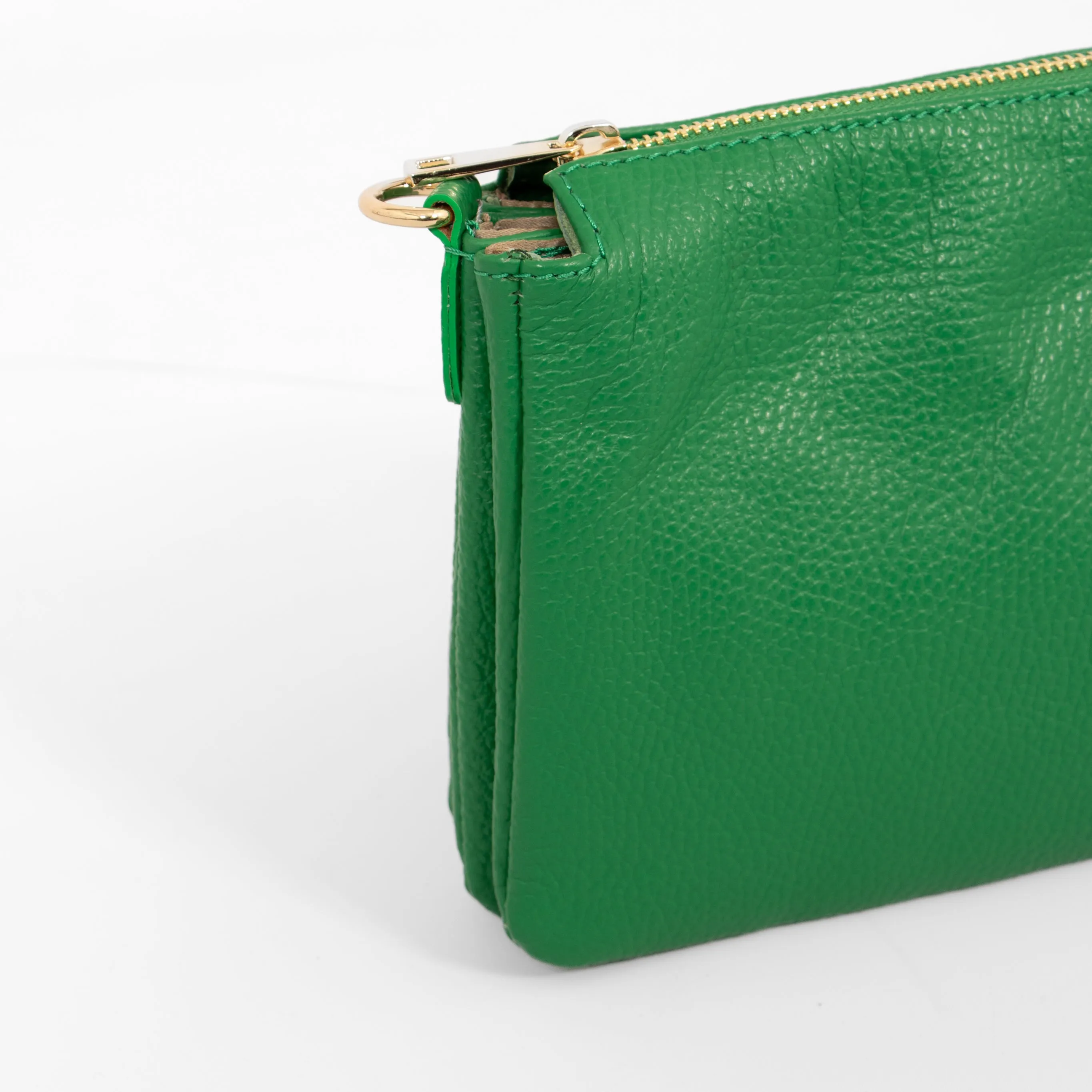 Gia - Italian Leather Crossbody Bag - Bright Green, Pebbled