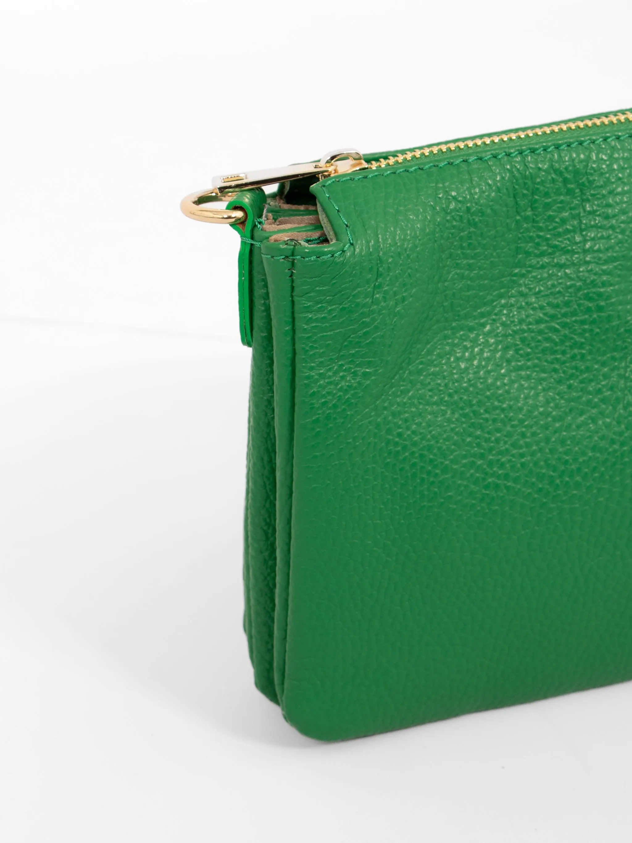 Gia - Italian Leather Crossbody Bag - Bright Green, Pebbled