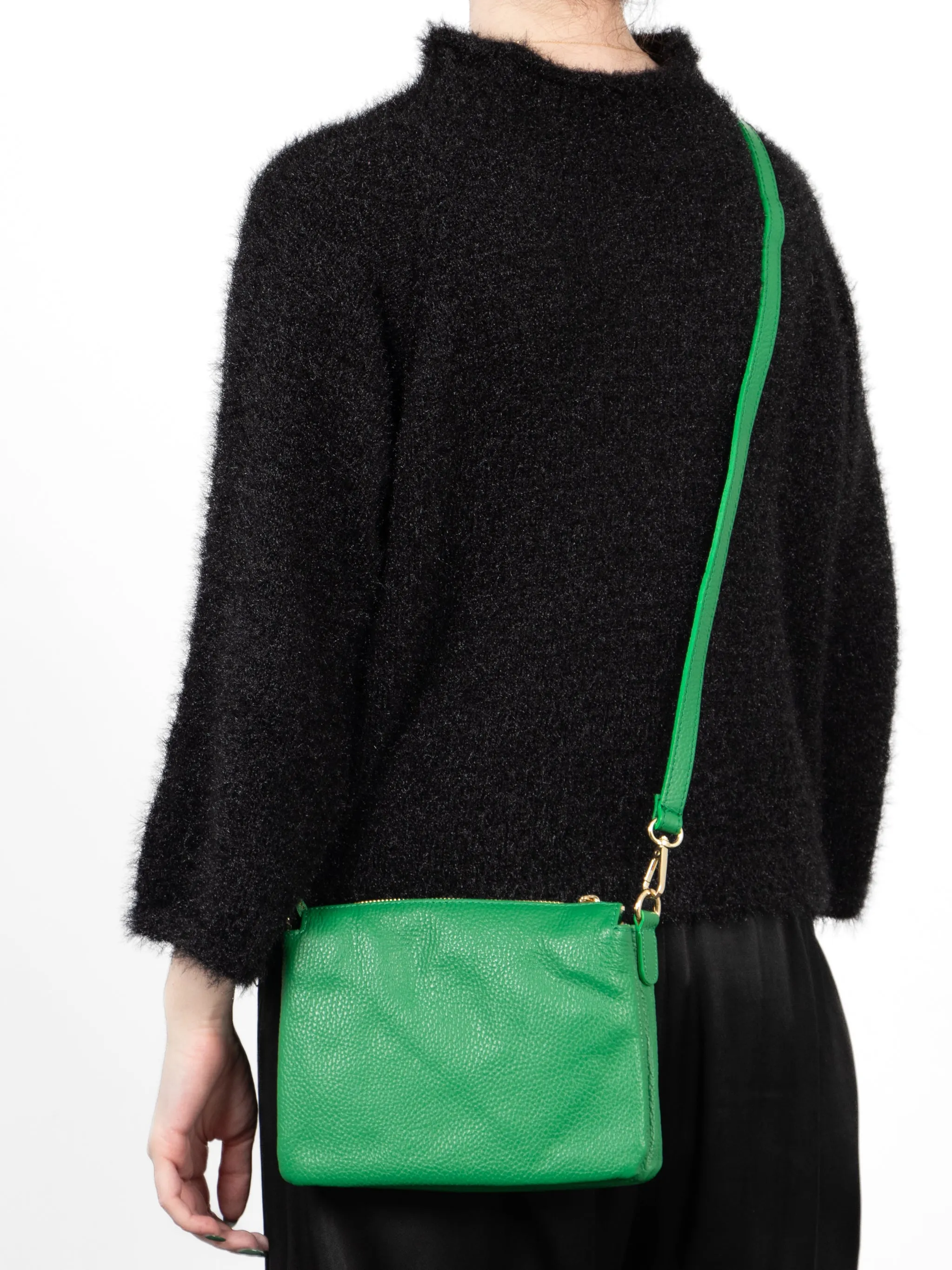 Gia - Italian Leather Crossbody Bag - Bright Green, Pebbled