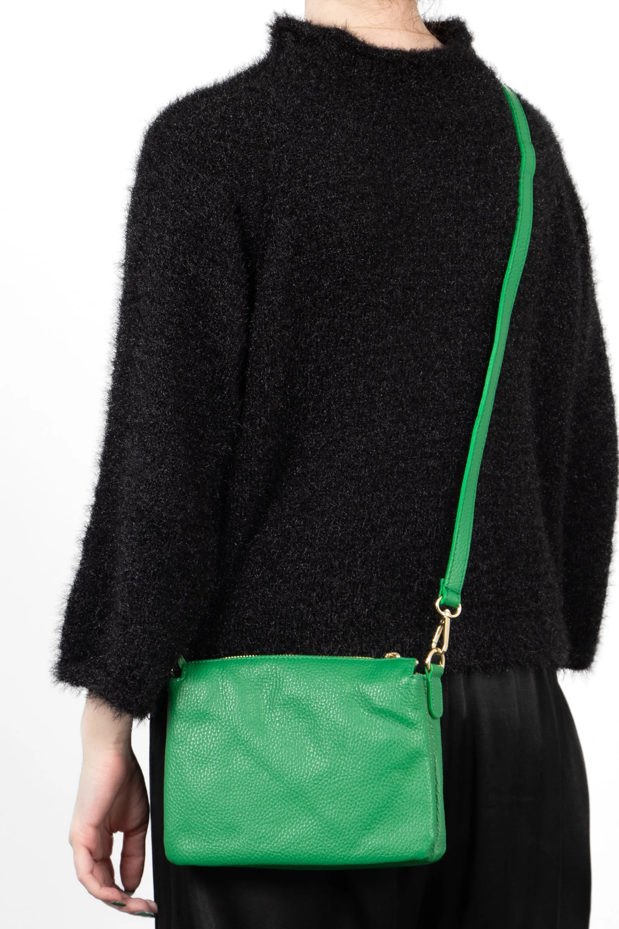 Gia - Italian Leather Crossbody Bag - Bright Green, Pebbled