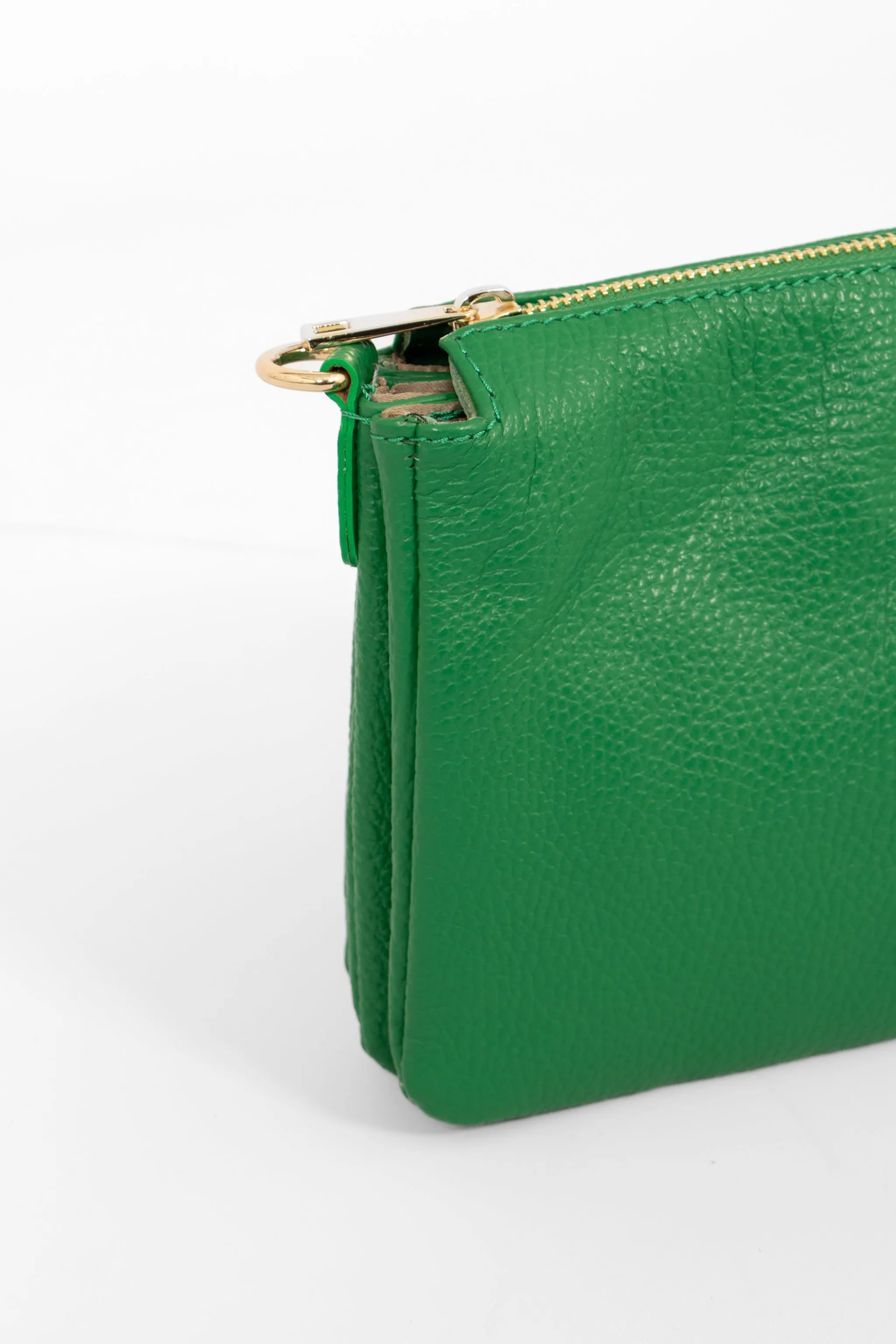 Gia - Italian Leather Crossbody Bag - Bright Green, Pebbled