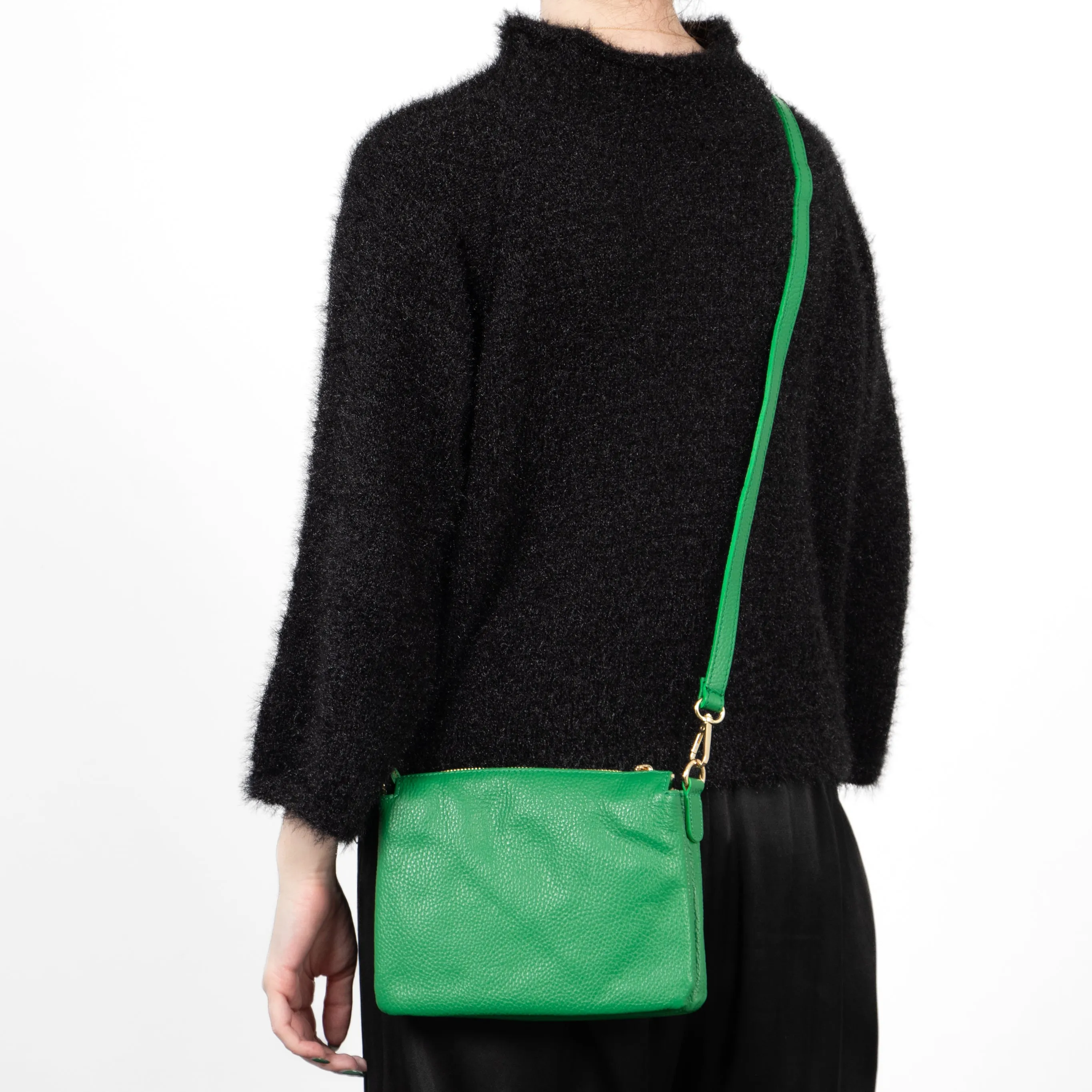 Gia - Italian Leather Crossbody Bag - Bright Green, Pebbled