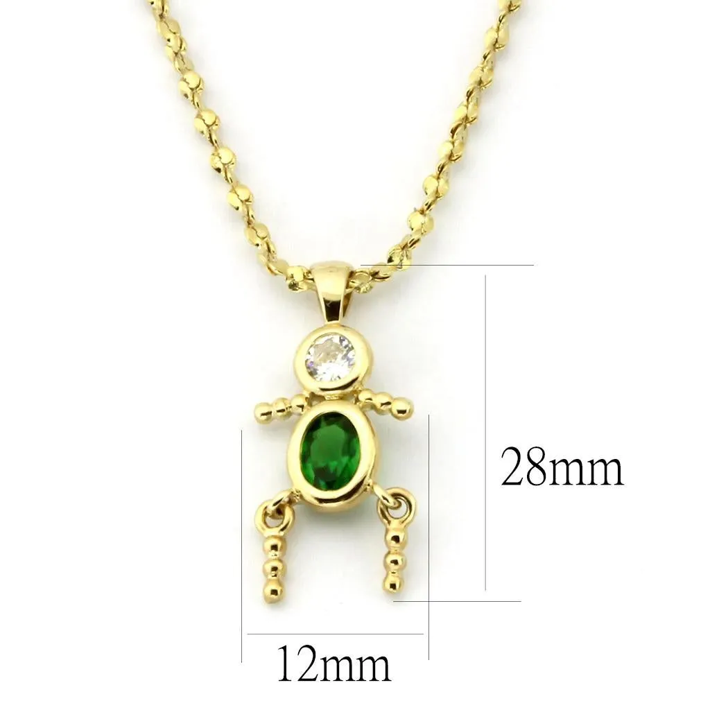 Gold Brass Chain Pendant with AAA Grade CZ in Emerald for Women Style LOA1358