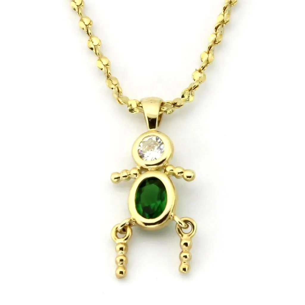 Gold Brass Chain Pendant with AAA Grade CZ in Emerald for Women Style LOA1358