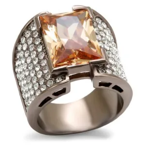 Gold Brass Ring with AAA Grade CZ in Champagne for Women Style LO1686