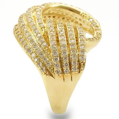 Gold Brass Ring with AAA Grade CZ in Clear for Women Style 0W316