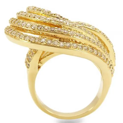 Gold Brass Ring with AAA Grade CZ in Clear for Women Style 0W316