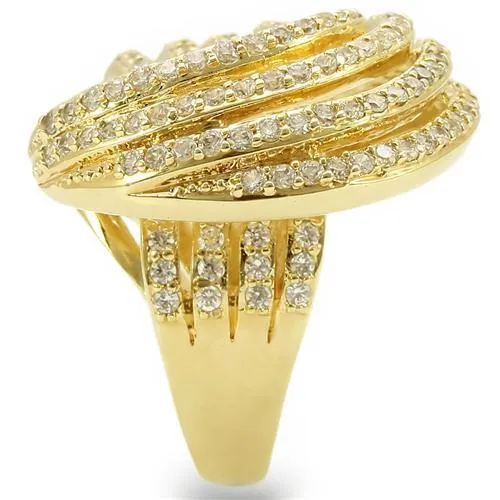 Gold Brass Ring with AAA Grade CZ in Clear for Women Style 0W316