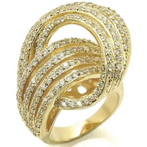 Gold Brass Ring with AAA Grade CZ in Clear for Women Style 0W316