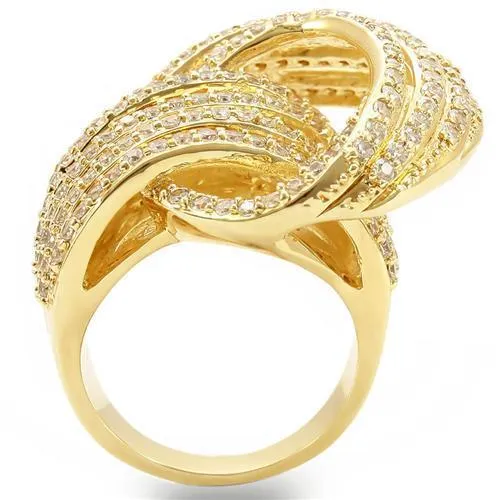 Gold Brass Ring with AAA Grade CZ in Clear for Women Style 0W316