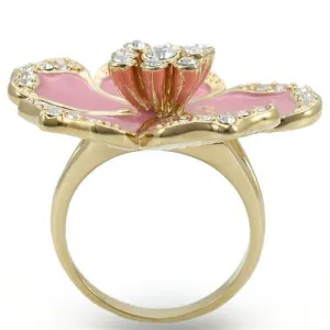 Gold Brass Ring with Top Grade Crystal in Clear for Women Style 0W376