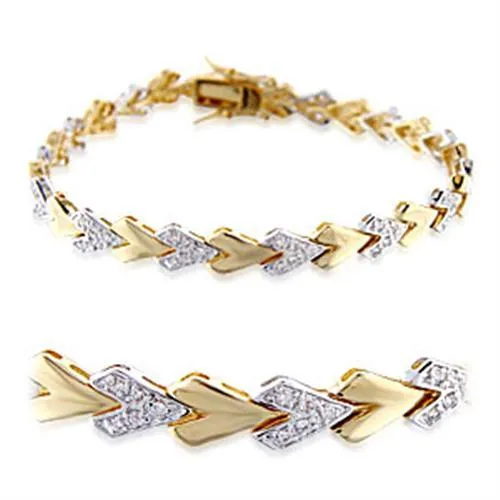 Gold Rhodium Brass Bracelet with AAA Grade CZ in Clear for Women Style 32010