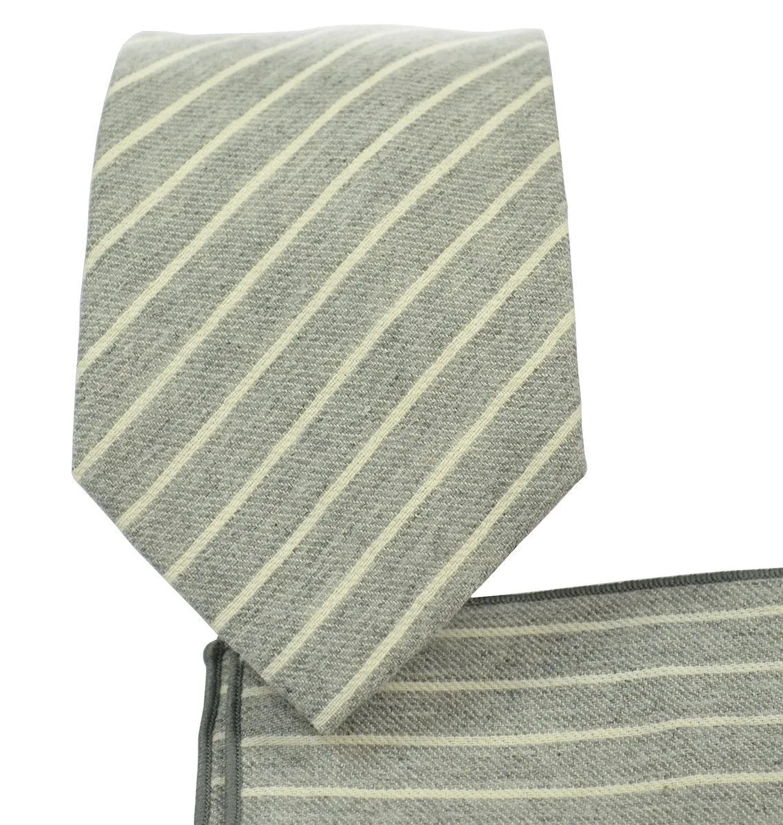 Grey Striped Linen Tie Set by Paul Malone