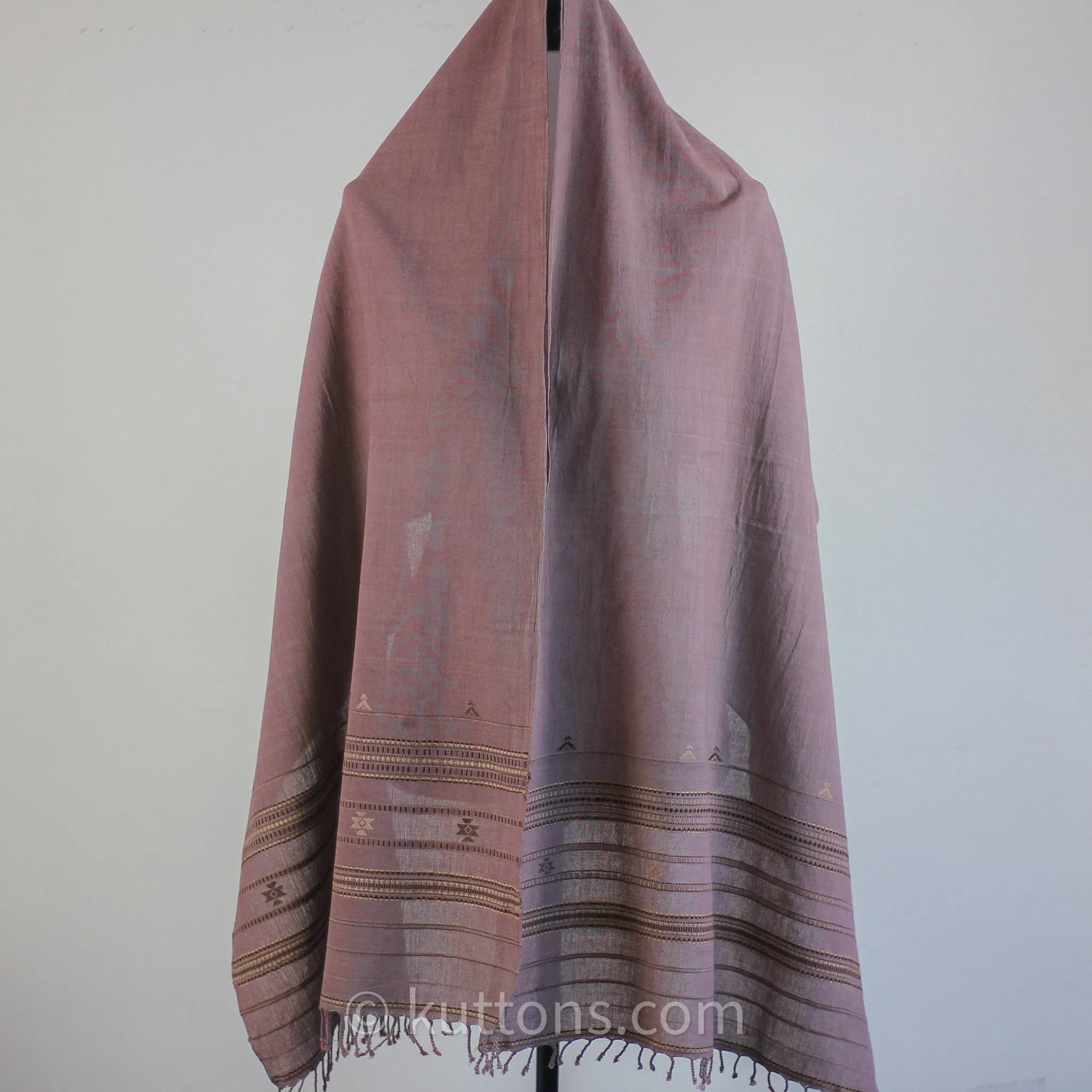 Handwoven Organic Kala Cotton Scarf - Wrap with Tassels | Antique Fuschia, 22x74"