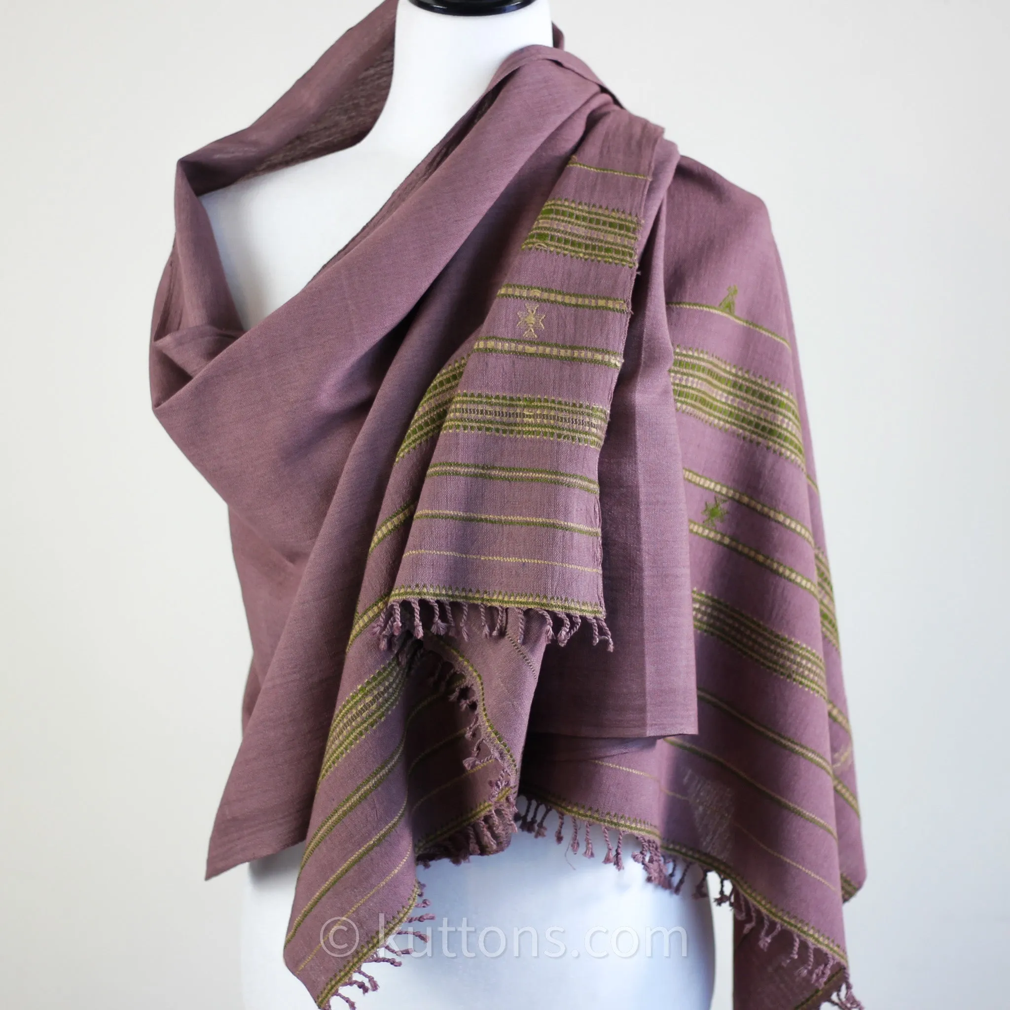 Handwoven Organic Kala Cotton Scarf - Wrap with Tassels | Antique Fuschia, 22x74"